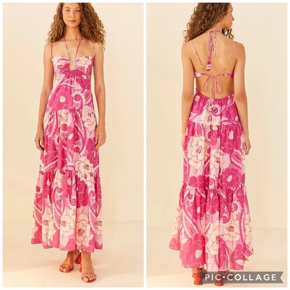 FARM Rio Pink and Cream Floral Tie-Front Maxi Dress - Picture 6 of 16